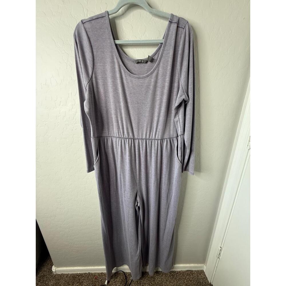 AnyBody Jumpsuit Womens 1X Light Purple Ribbed Knit Maxi Cozy Bohemian Softcore